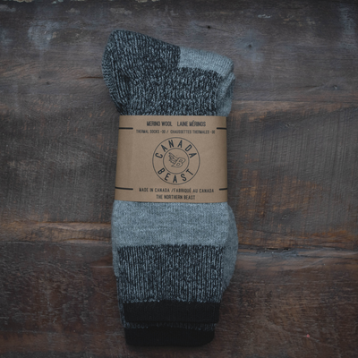 The Northern Beast merino wool socks -30C Grey - Canada Beast - made in Canada- bear caps - casquette ours - casquette Canada