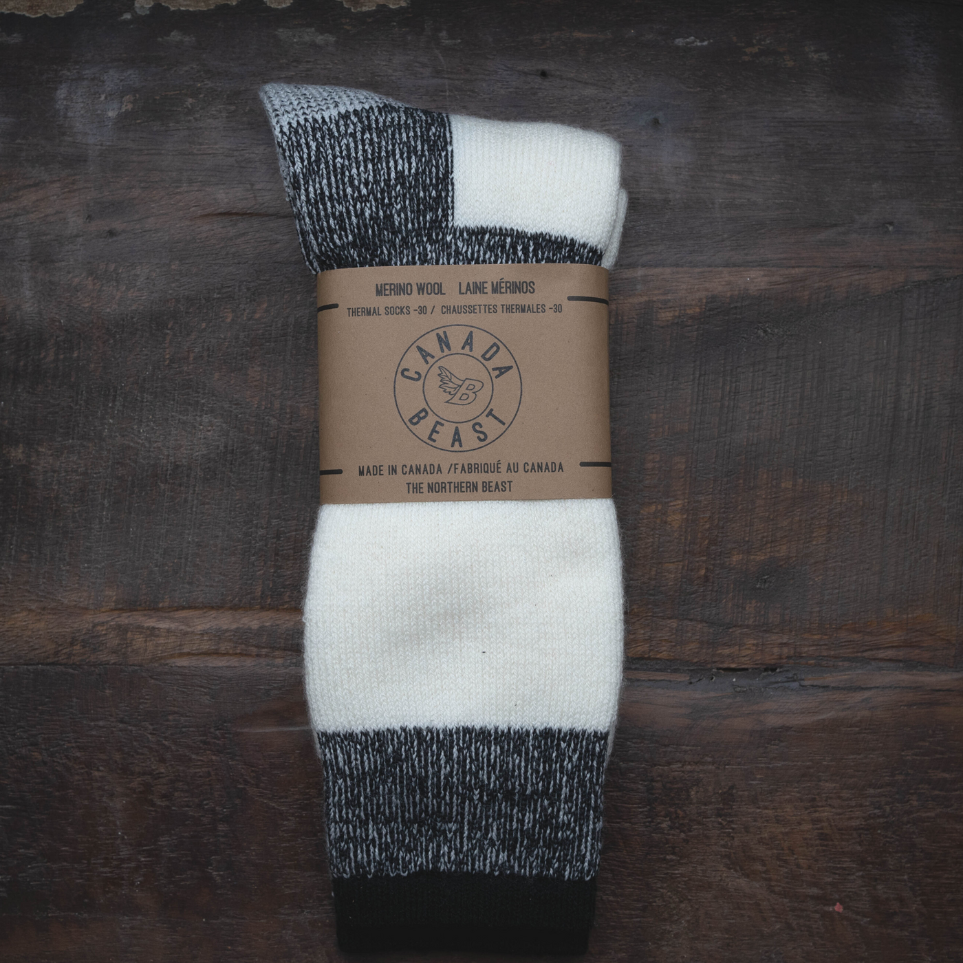 The Northern Beast merino wool socks -30C Cream - Canada Beast - made in Canada- bear caps - casquette ours - casquette Canada